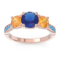Lab Blue Sapphire Ring In 18K Rose Gold With Citrine And Swiss Blue Topaz Zasti Round Three-stone Ring