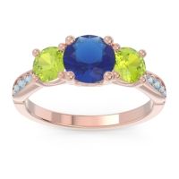 Lab Blue Sapphire Ring In 14K Rose Gold With Peridot And Aquamarine Zasti Round Three-stone Ring