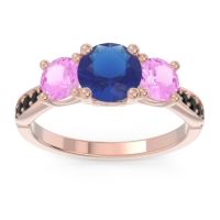 Lab Blue Sapphire Ring In 18K Rose Gold With Pink Tourmaline And Black Onyx Zasti Round Three-stone Ring