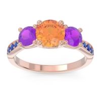 Citrine Ring In 18K Rose Gold With Amethyst And Blue Sapphire Zasti Round Three-stone Ring
