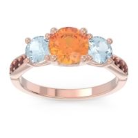 Citrine Ring In 18K Rose Gold With Aquamarine And Garnet Zasti Round Three-stone Ring