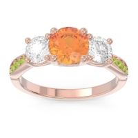 Citrine Ring In 18K Rose Gold With Lab Diamond And Peridot Zasti Round Three-stone Ring