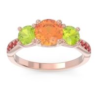 Citrine Ring In 18K Rose Gold With Peridot And Ruby Zasti Round Three-stone Ring