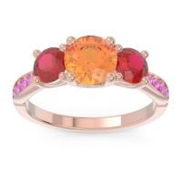 Citrine Ring In 18K Rose Gold With Ruby And Pink Tourmaline Zasti Round Three-stone Ring