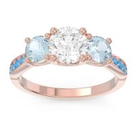 Lab Diamond Ring In 18K Rose Gold With Aquamarine And Swiss Blue Topaz Zasti Round Three-stone Ring