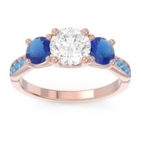 Lab Diamond Ring In 18K Rose Gold With Blue Sapphire And Swiss Blue Topaz Zasti Round Three-stone Ring
