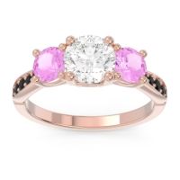 Lab Diamond Ring In 18K Rose Gold With Pink Tourmaline And Black Onyx Zasti Round Three-stone Ring