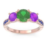 Emerald Ring In 18K Rose Gold With Amethyst And Blue Sapphire Zasti Round Three-stone Ring