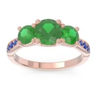 Emerald Ring In 14K Rose Gold With Blue Sapphire Zasti Round Three-stone Ring
