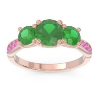 Emerald Ring In 14K Rose Gold With Pink Tourmaline Zasti Round Three-stone Ring