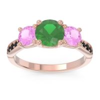 Emerald Ring In 14K Rose Gold With Pink Tourmaline And Black Onyx Zasti Round Three-stone Ring