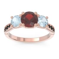 Garnet Ring In 18K Rose Gold With Aquamarine And Black Onyx Zasti Round Three-stone Ring