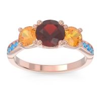 Garnet Ring In 18K Rose Gold With Citrine And Swiss Blue Topaz Zasti Round Three-stone Ring