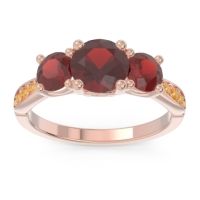 Garnet Ring In 18K Rose Gold With Citrine Zasti Round Three-stone Ring