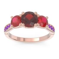 Garnet Ring In 18K Rose Gold With Ruby And Amethyst Zasti Round Three-stone Ring