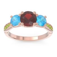 Garnet Ring In 18K Rose Gold With Swiss Blue Topaz And Peridot Zasti Round Three-stone Ring