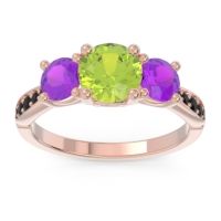 Peridot Ring In 18K Rose Gold With Amethyst And Black Onyx Zasti Round Three-stone Ring