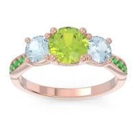 Peridot Ring In 18K Rose Gold With Aquamarine And Emerald Zasti Round Three-stone Ring