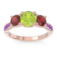 Peridot Ring In 18K Rose Gold With Garnet And Amethyst Zasti Round Three-stone Ring