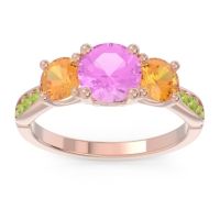 Pink Tourmaline Ring In 18K Rose Gold With Citrine And Peridot Zasti Round Three-stone Ring