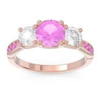 Pink Tourmaline Ring In 18K Rose Gold With Lab Diamond Zasti Round Three-stone Ring