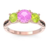 Pink Tourmaline Ring In 18K Rose Gold With Peridot And Black Onyx Zasti Round Three-stone Ring