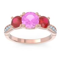Pink Tourmaline Ring In 14K Rose Gold With Ruby And Aquamarine Zasti Round Three-stone Ring
