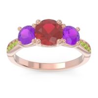 Lab Ruby Ring In 18K Rose Gold With Amethyst And Peridot Zasti Round Three-stone Ring