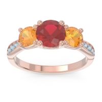 Ruby Ring In 18K Rose Gold With Citrine And Aquamarine Zasti Round Three-stone Ring