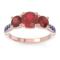 Ruby Ring In 14K Rose Gold With Garnet And Blue Sapphire Zasti Round Three-stone Ring