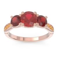 Ruby Ring In 18K Rose Gold With Garnet And Citrine Zasti Round Three-stone Ring
