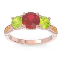Ruby Ring In 18K Rose Gold With Peridot And Citrine Zasti Round Three-stone Ring