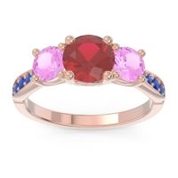 Ruby Ring In 14K Rose Gold With Pink Tourmaline And Blue Sapphire Zasti Round Three-stone Ring
