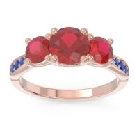 Ruby Ring In 14K Rose Gold With Blue Sapphire Zasti Round Three-stone Ring