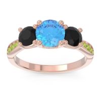 Swiss Blue Topaz Ring In 18K Rose Gold With Black Onyx And Peridot Zasti Round Three-stone Ring