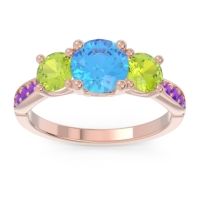 Swiss Blue Topaz Ring In 18K Rose Gold With Peridot And Amethyst Zasti Round Three-stone Ring