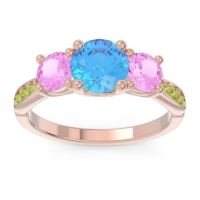 Swiss Blue Topaz Ring In 18K Rose Gold With Pink Tourmaline And Peridot Zasti Round Three-stone Ring