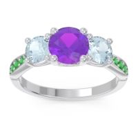 Amethyst Ring In 18k White Gold With Aquamarine And Emerald Zasti Round Three-stone Ring