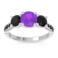 Amethyst Ring In Palladium With Black Onyx Zasti Round Three-stone Ring