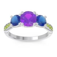 Amethyst Ring In 14k White Gold With Blue Sapphire And Peridot Zasti Round Three-stone Ring