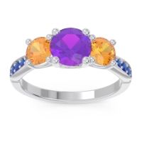 Amethyst Ring In Palladium With Citrine And Blue Sapphire Zasti Round Three-stone Ring