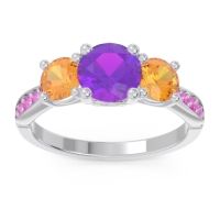 Amethyst Ring In Palladium With Citrine And Pink Tourmaline Zasti Round Three-stone Ring