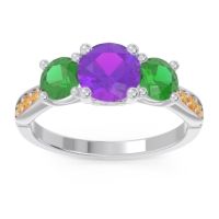 Amethyst Ring In Palladium With Emerald And Citrine Zasti Round Three-stone Ring