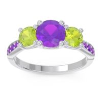 Amethyst Ring In Palladium With Peridot Zasti Round Three-stone Ring