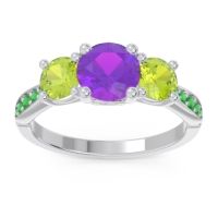 Amethyst Ring In Palladium With Peridot And Emerald Zasti Round Three-stone Ring