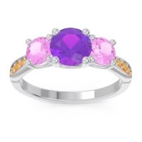 Amethyst Ring In Palladium With Pink Tourmaline And Citrine Zasti Round Three-stone Ring