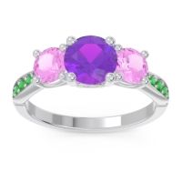 Amethyst Ring In Palladium With Pink Tourmaline And Emerald Zasti Round Three-stone Ring