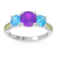 Amethyst Ring In Palladium With Swiss Blue Topaz And Peridot Zasti Round Three-stone Ring