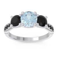 Aquamarine Ring In 18k White Gold With Black Onyx Zasti Round Three-stone Ring