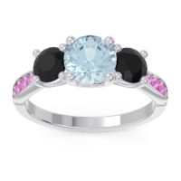 Aquamarine Ring In Palladium With Black Onyx And Pink Tourmaline Zasti Round Three-stone Ring